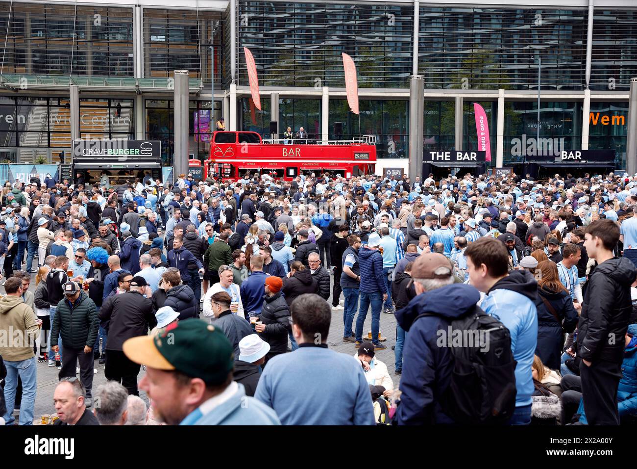 A general view of Coventry City fans in a fan zone ahead of the Emirates FA Cup semi-final match at Wembley Stadium, London. Picture date: Sunday April 21, 2024. Stock Photo