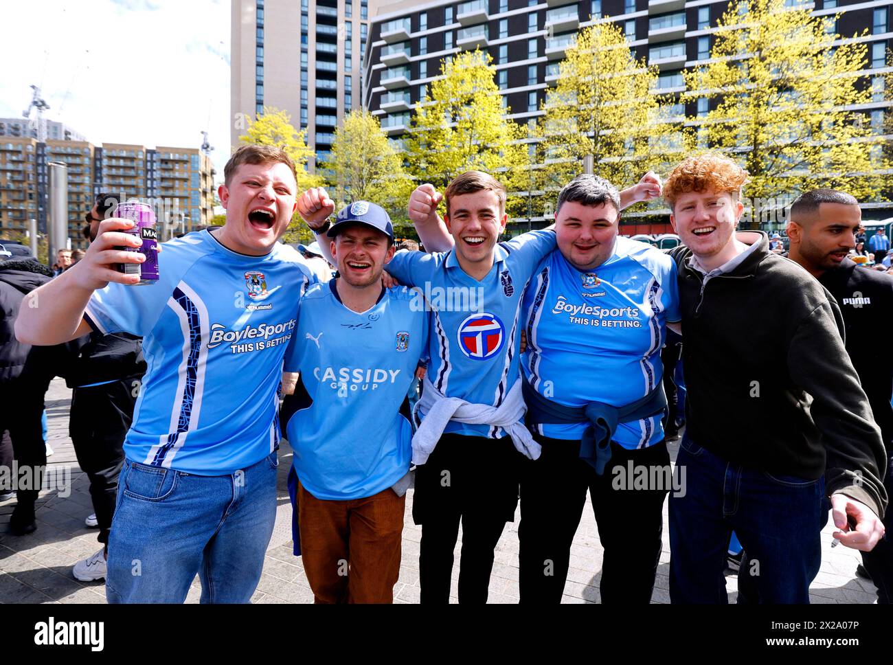 Coventry City fans ahead of the Emirates FA Cup semi-final match at Wembley Stadium, London. Picture date: Sunday April 21, 2024. Stock Photo