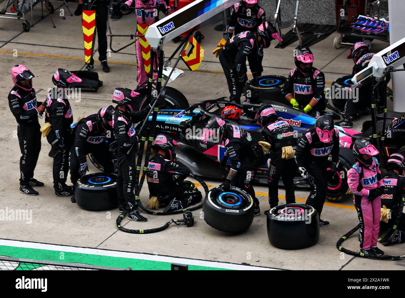 Shanghai China 21st Apr 2024 Esteban Ocon Fra Alpine F1 Team A524 Makes A Pit Stop Shanghai China 21st Apr 2024 Esteban Ocon Fra Alpine F1 Team A524 Makes A Pit Stop