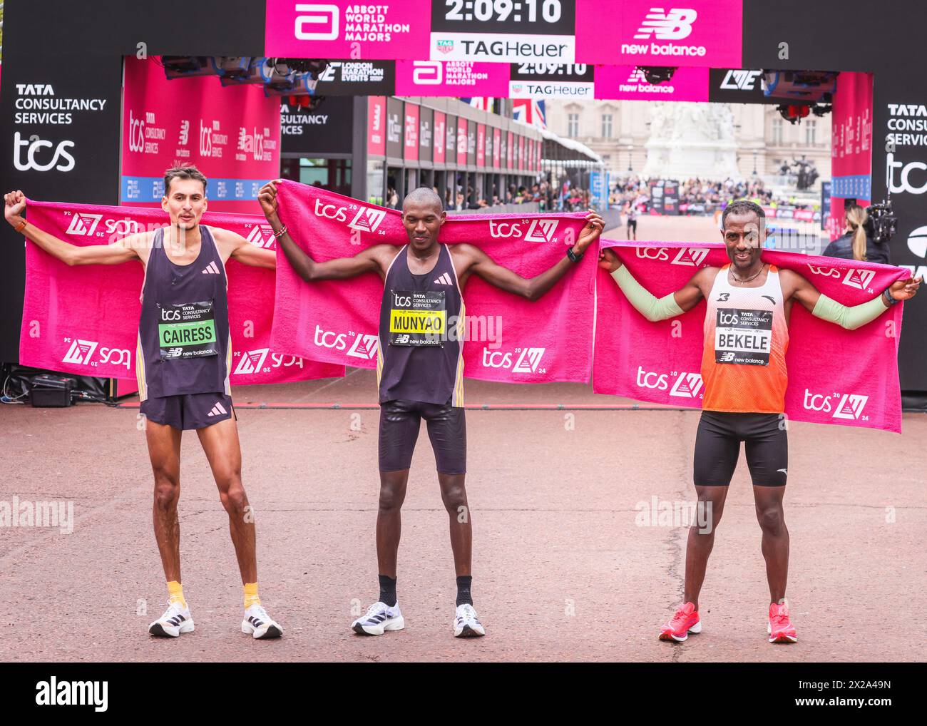 London, UK. 21st Apr, 2024. The Men's race winners, ltr 3rd Emile