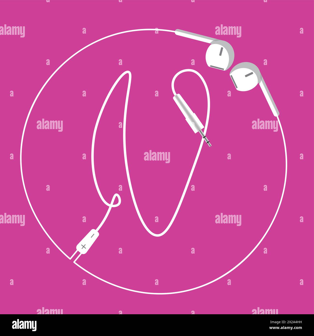 The continuous loop of an earphone wire forms the letter V and a ...