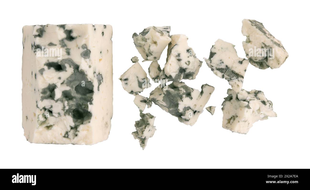danish blue cheese isolated on white background with clipping path