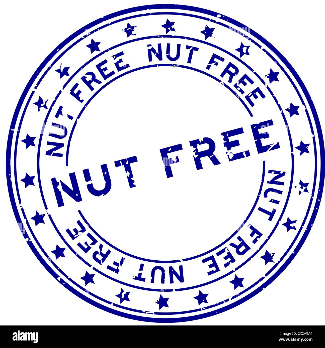 Grunge blue nut free word with star icon round rubber seal stamp on ...