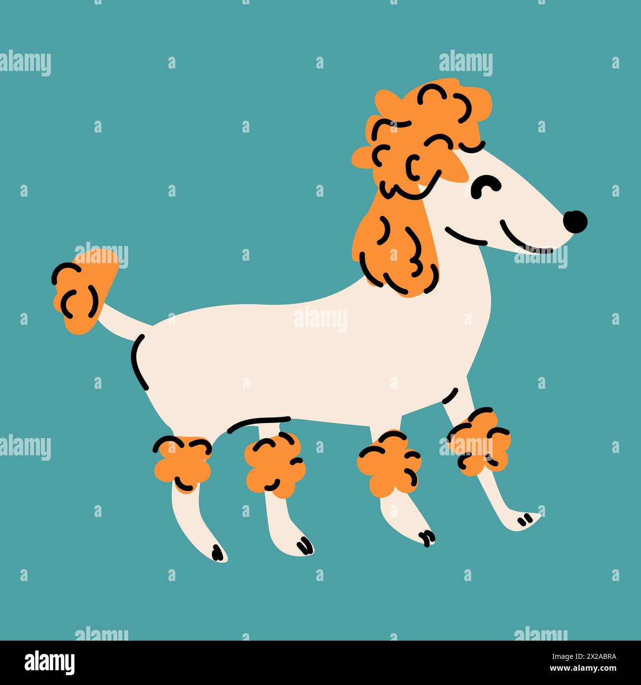 Cute dog, puppy - poodle breed. Canine animal, big dog. Flat vector