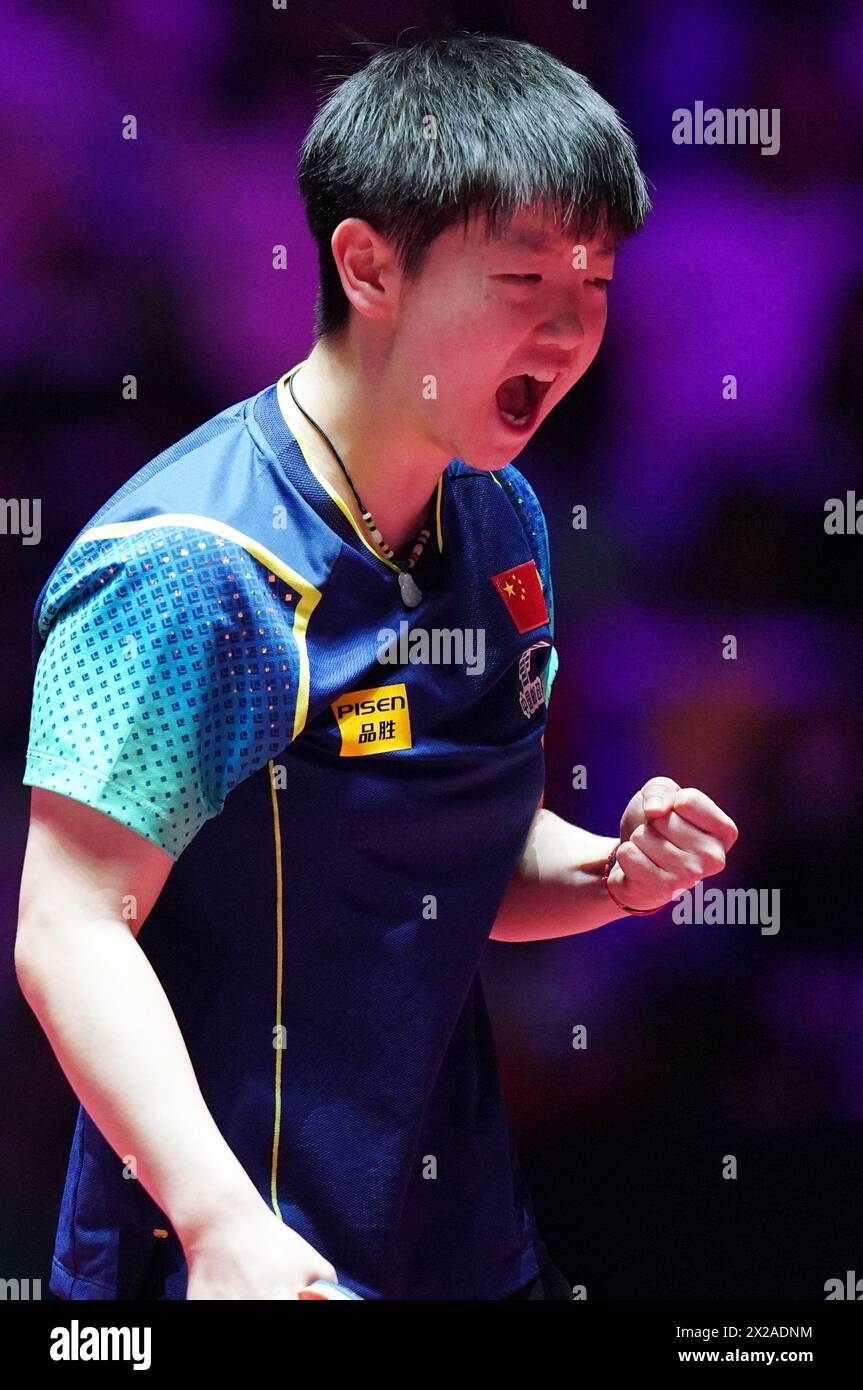 Macao, China. 21st Apr, 2024. Sun Yingsha of China reacts during the
