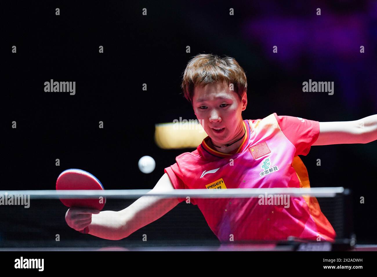 Macao, China. 21st Apr, 2024. Wang Manyu of China hits a return during