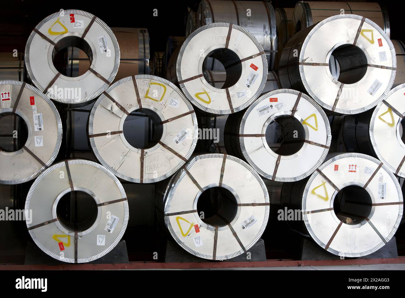 Rolls of sheet steel. Port of Bilbao, Biscay, Basque Country, Spain Stock Photo
