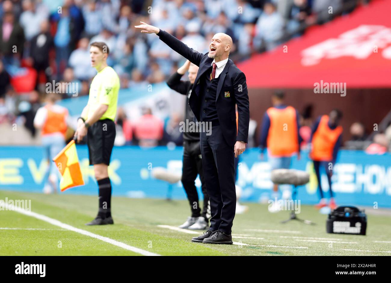 Manchester United manager Erik ten Hag during the Emirates FA Cup semi-final match at Wembley Stadium, London. Picture date: Sunday April 21, 2024. Stock Photo