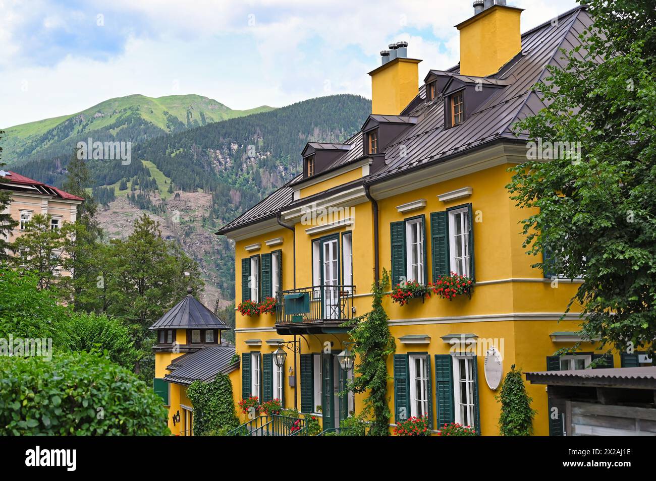Beautiful old yellow house in Bad Gastein Austria Stock Photo - Alamy