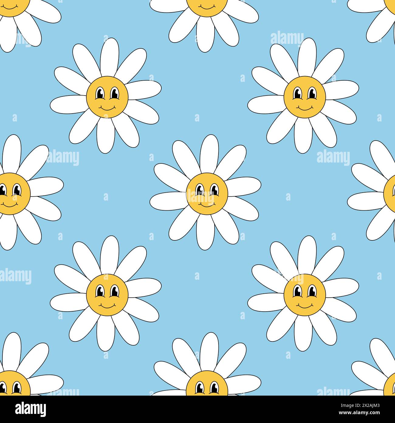 Retro 70s 60s 80s Hippie Groovy cute Daisy Flowers Seamless Pattern ...