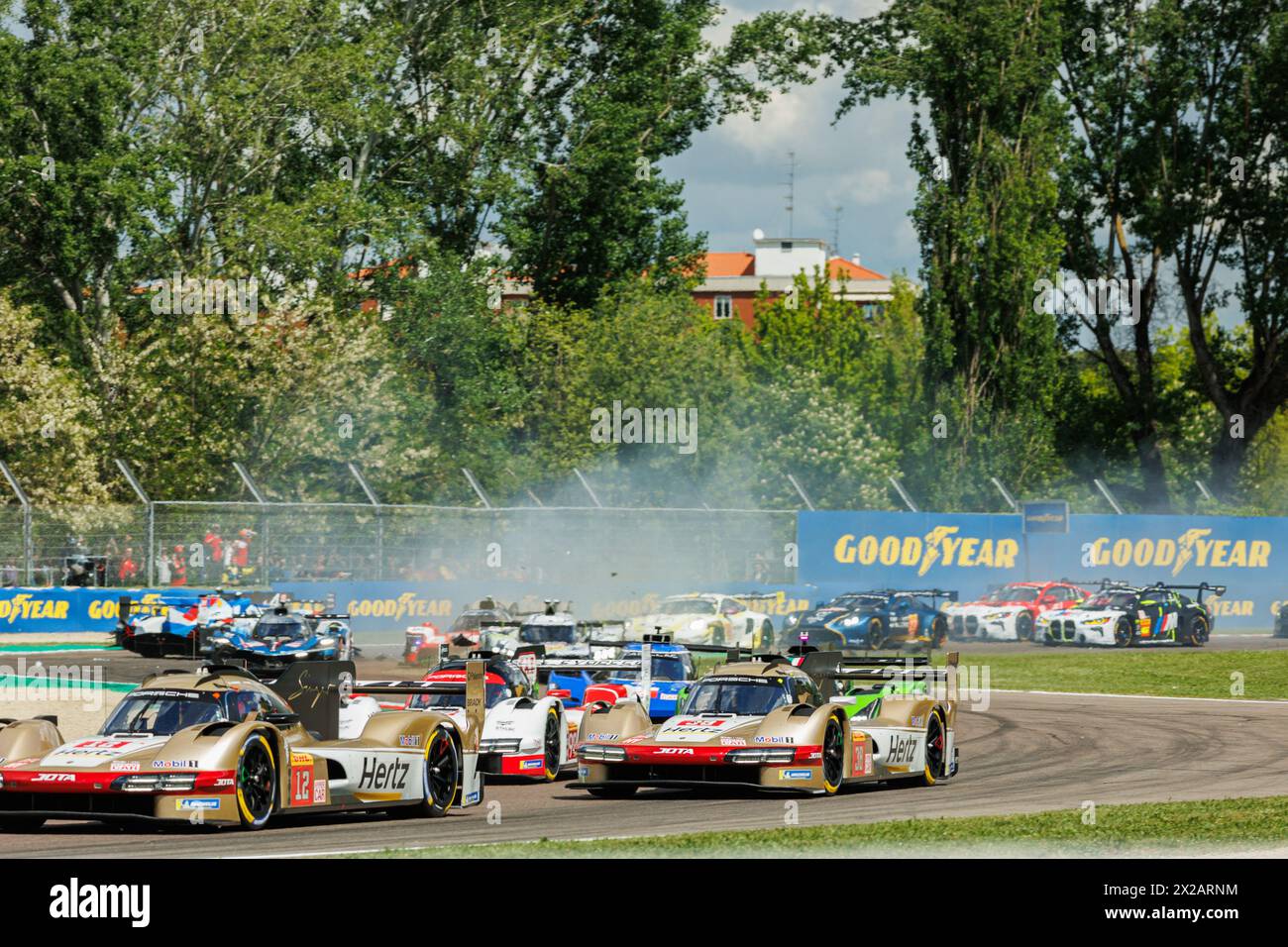 38 RASMUSSEN Oliver (dnk), HANSON Philip (gbr), BUTTON Jenson (gbr), Hertz Team Jota, Porsche 963 #38, Hypercar, action start of the race, depart during the 2024 6 Hours of Imola, 2nd round of the 2024 FIA World Endurance Championship, from April 18 to 21, 2024 on the Autodromo Internazionale Enzo e Dino Ferrari in Imola, Italy Stock Photo