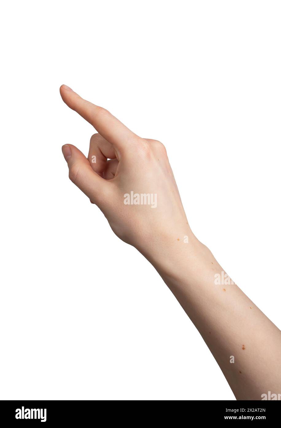 Finger touching, clicking, tapping, hand gesture isolated on white background. Stock Photo