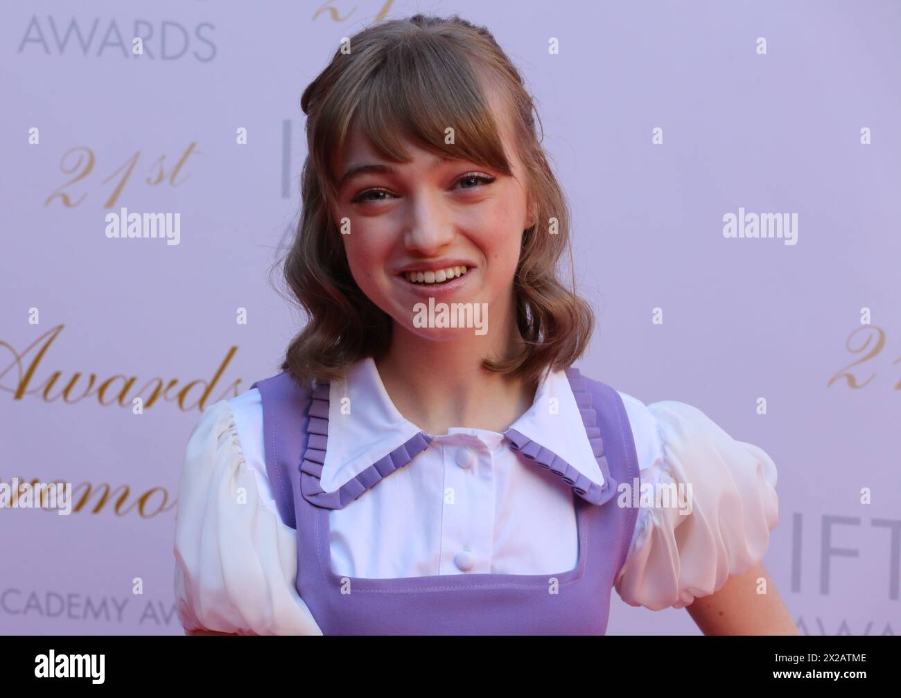 Dublin, Ireland. 20th April 2024.  Niamh Moriarty arriving on the red carpet at the Irish Film and Television Awards (IFTA), Dublin Royal Convention Centre. Credit: Doreen Kennedy/Alamy Live News. Stock Photo