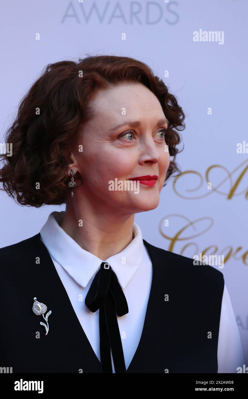 Dublin, Ireland. 20th April 2024.  Simone Kirby  arriving on the red carpet at the Irish Film and Television Awards (IFTA), Dublin Royal Convention Centre. Credit: Doreen Kennedy/Alamy Live News. Stock Photo