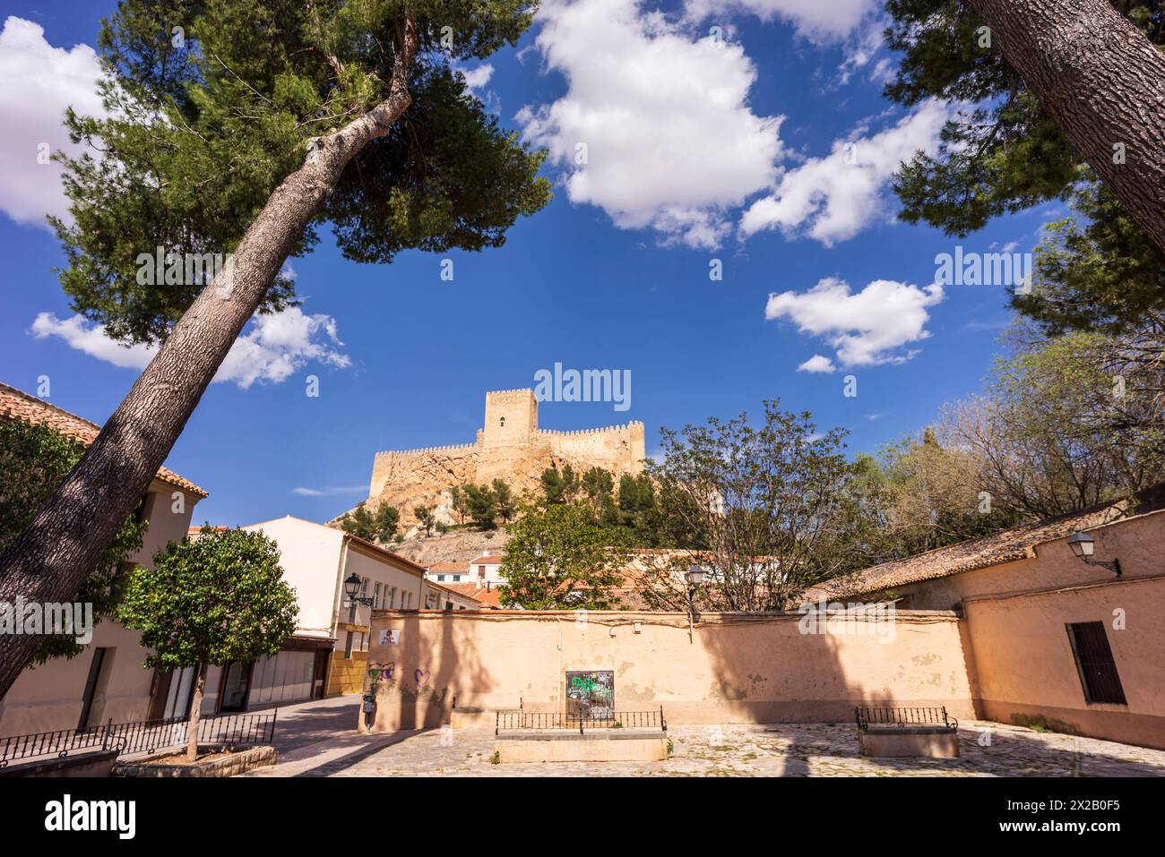 Almansa Castle, National Historical-Artistic Monument, 14th century on Almohad remains, Almansa, Albacete province, Castilla-La Mancha, Spain Stock Photo