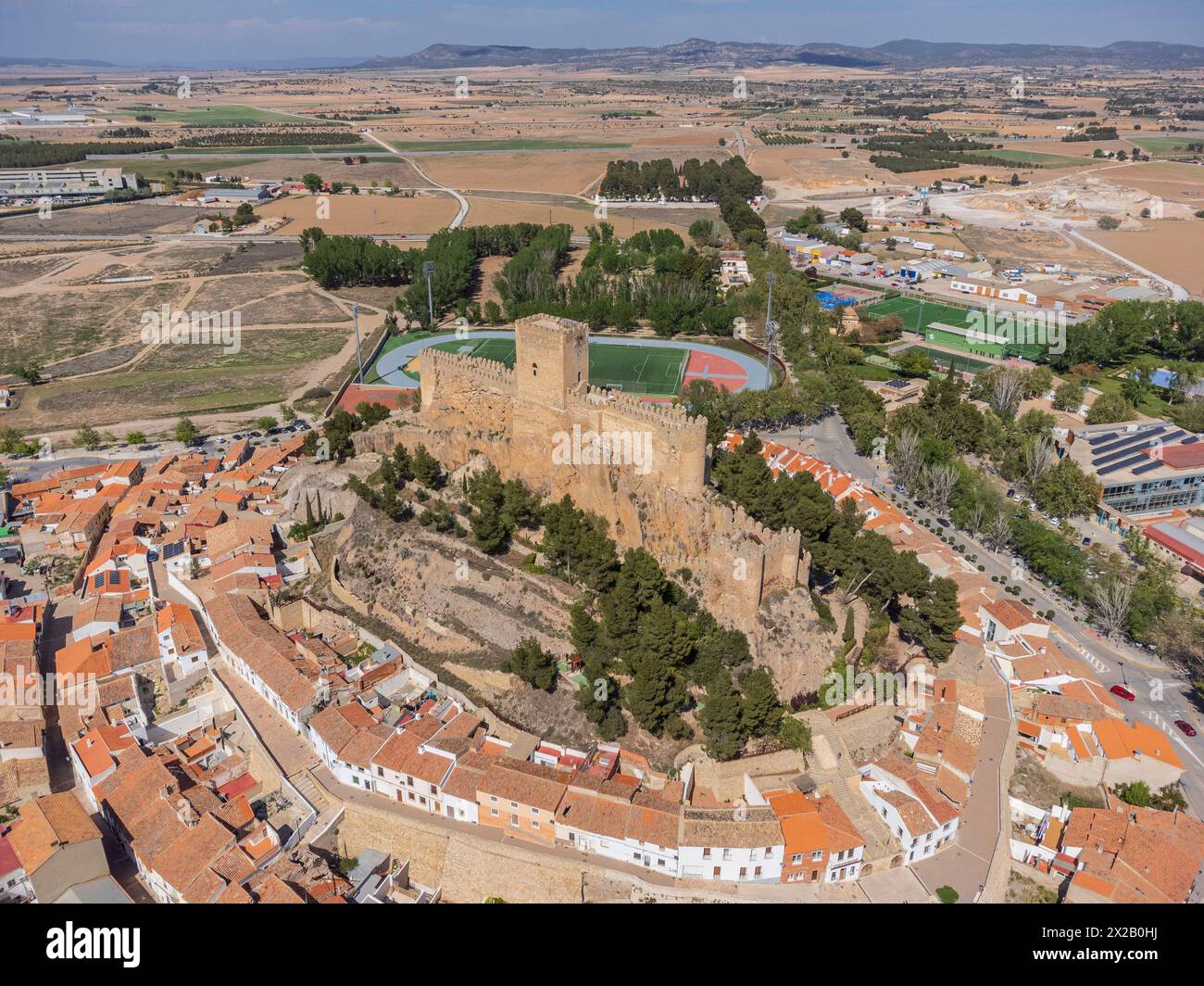 Almansa Castle, National Historical-Artistic Monument, 14th century on Almohad remains, Almansa, Albacete province, Castilla-La Mancha, Spain Stock Photo