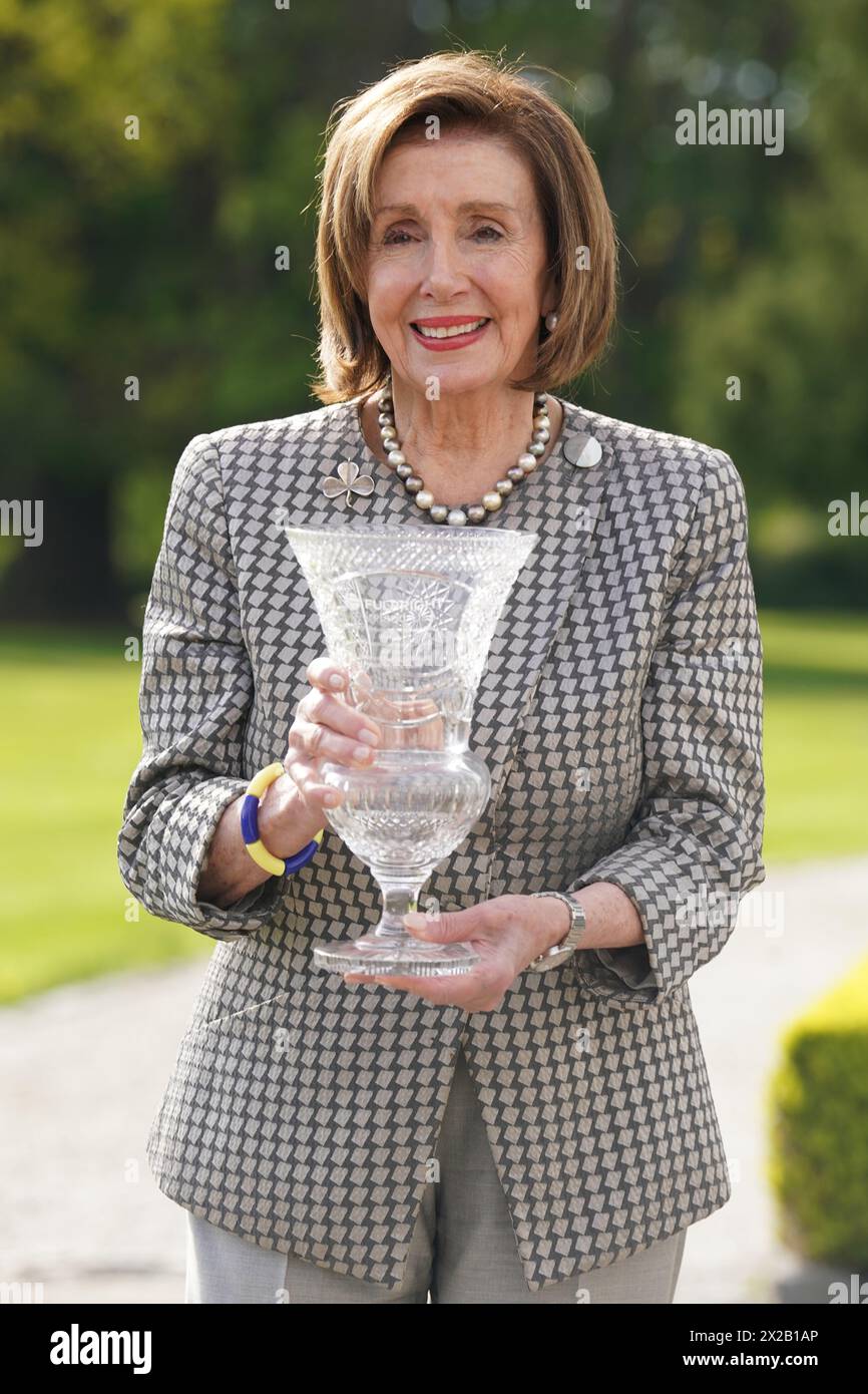 Former Speaker of the United States House of Representatives Nancy Pelosi at the US Ambassador to Ireland's residence inPhoenix Park, Dublin, as she becomes the inaugural recipient of the Fulbright Ireland Public Service Award. Issue date: Sunday April 21, 2024. Stock Photo