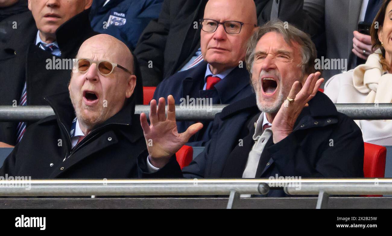 London, UK. 21st Apr, 2024. Manchester United v Coventry City - FA Cup Semi-Final - Wembley.                                                                Manchester United co-owners Sir Jim Ratcliffe and Avram Glazer watch on during the match at Wembley.                                        Picture Credit: Mark Pain / Alamy Live News Stock Photo