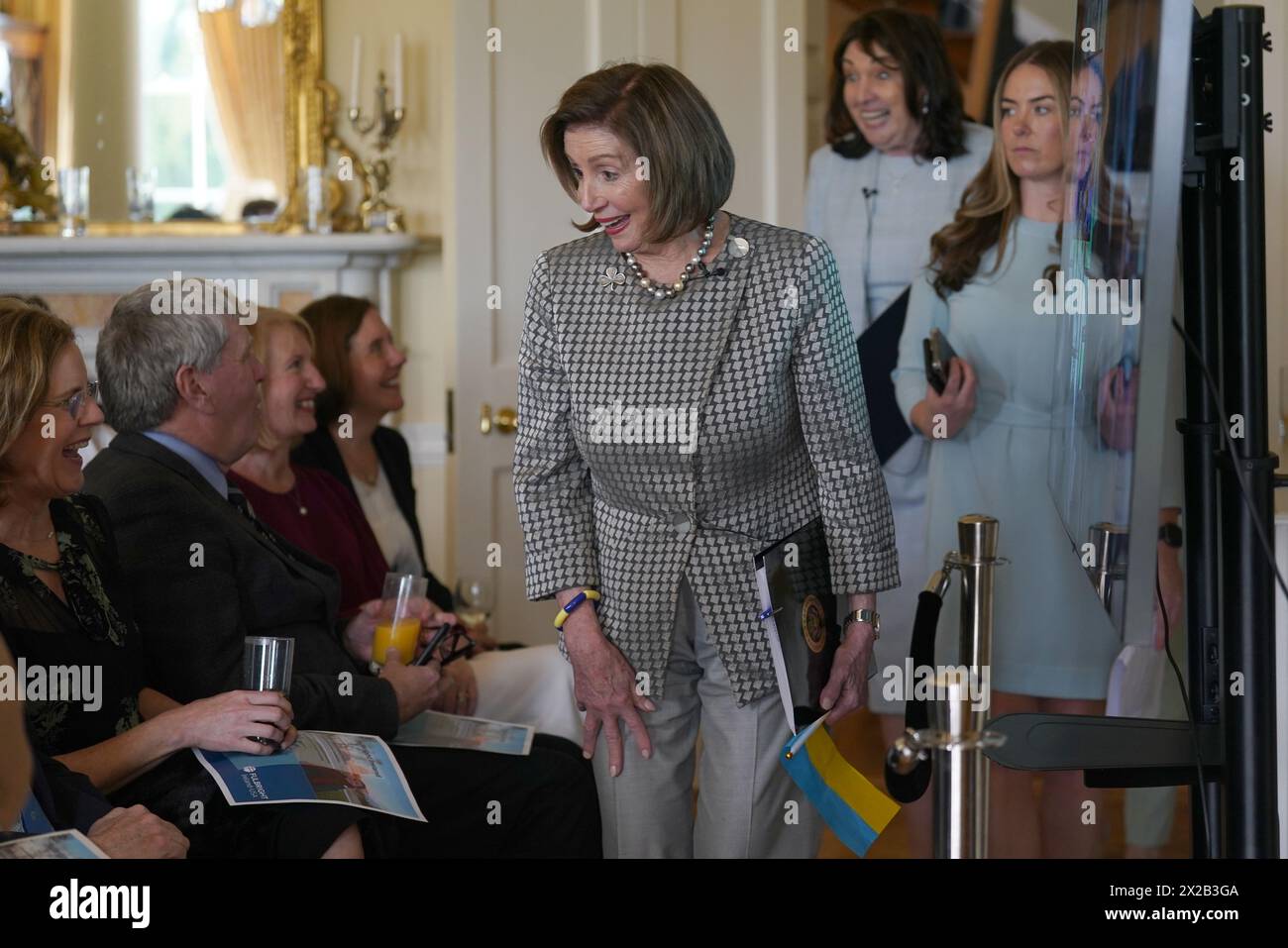 Former Speaker of the United States House of Representatives Nancy Pelosi at the US Ambassador to Ireland's residence inPhoenix Park, Dublin, as she becomes the inaugural recipient of the Fulbright Ireland Public Service Award. Issue date: Sunday April 21, 2024. Stock Photo