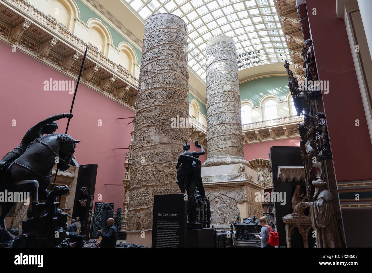 The magnificent plaster cast of Trajan's Column is one of the stars of the V&A museum collection and towers over the cast courts in two halves. London Stock Photo
