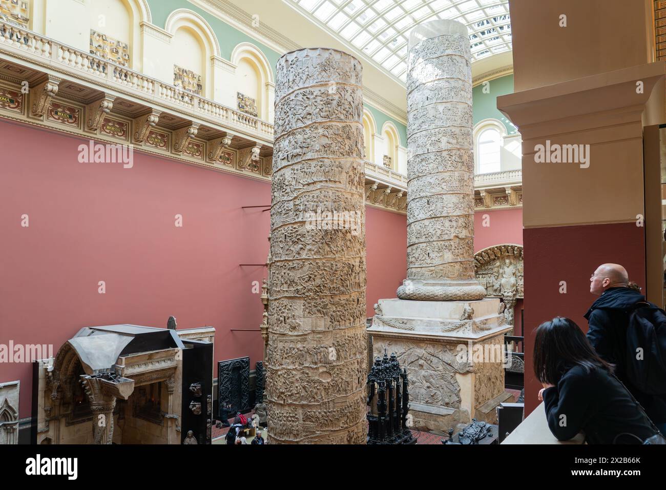 The magnificent plaster cast of Trajan's Column is one of the stars of the V&A museum collection and towers over the cast courts in two halves. London Stock Photo