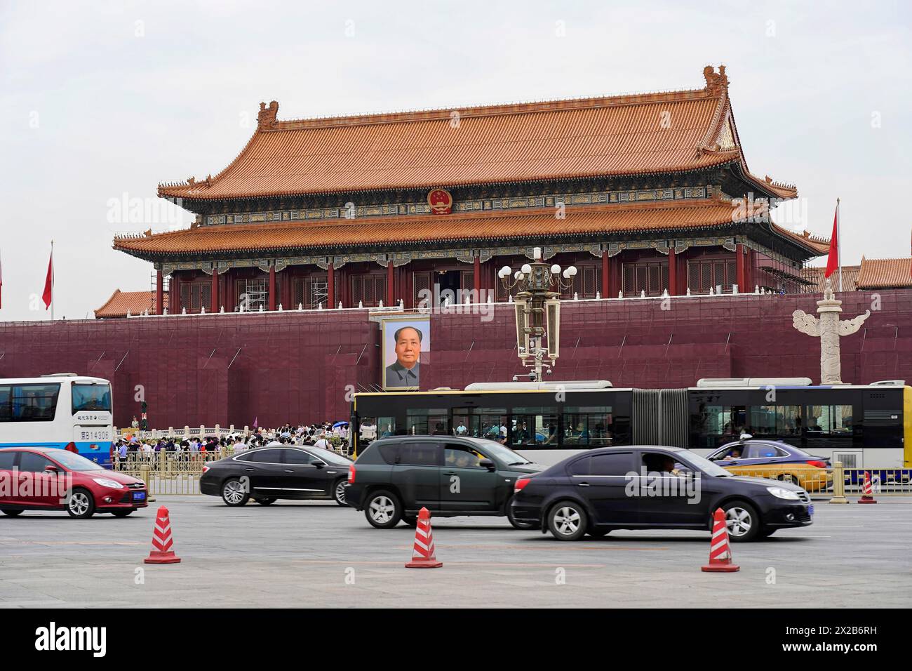 Central Square and the Forbidden City (Palace Museum) in Beijing, Beijing, China, Asia, Busy panorama in front of the Gate of Heavenly Peace with Stock Photo