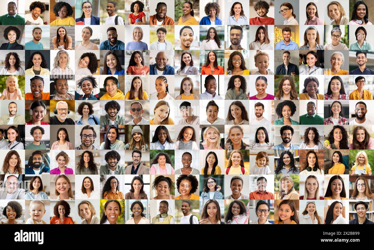 Collage of diverse multiethnic people faces smiling Stock Photo - Alamy