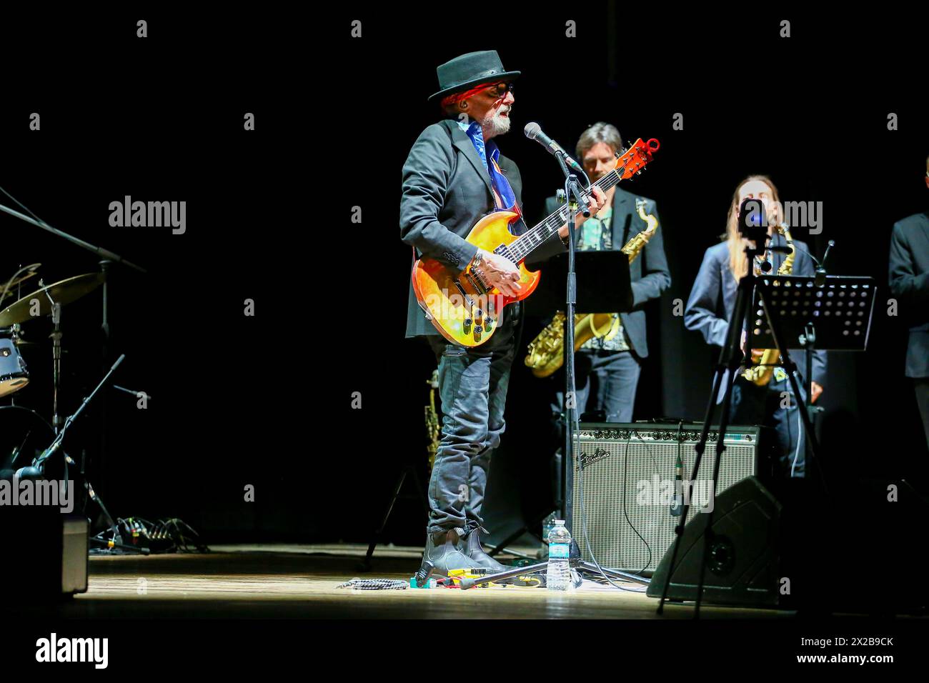 Sergio Caputo performs on stage during his tour “Un sabato italiano show” at Teatro Colosseo on April 17, 2024 in Turin, Italy. Stock Photo