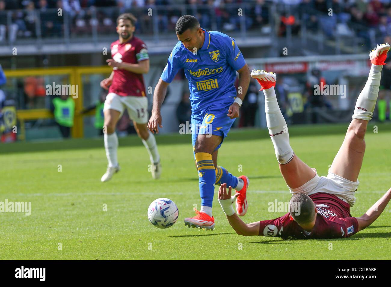 Walid Cheddira of Frosinone Calcio during the Serie A match between Torino FC and Frosinone Calcio on April 21, 2024 at Olympic Grande Torino Stadium Stock Photo