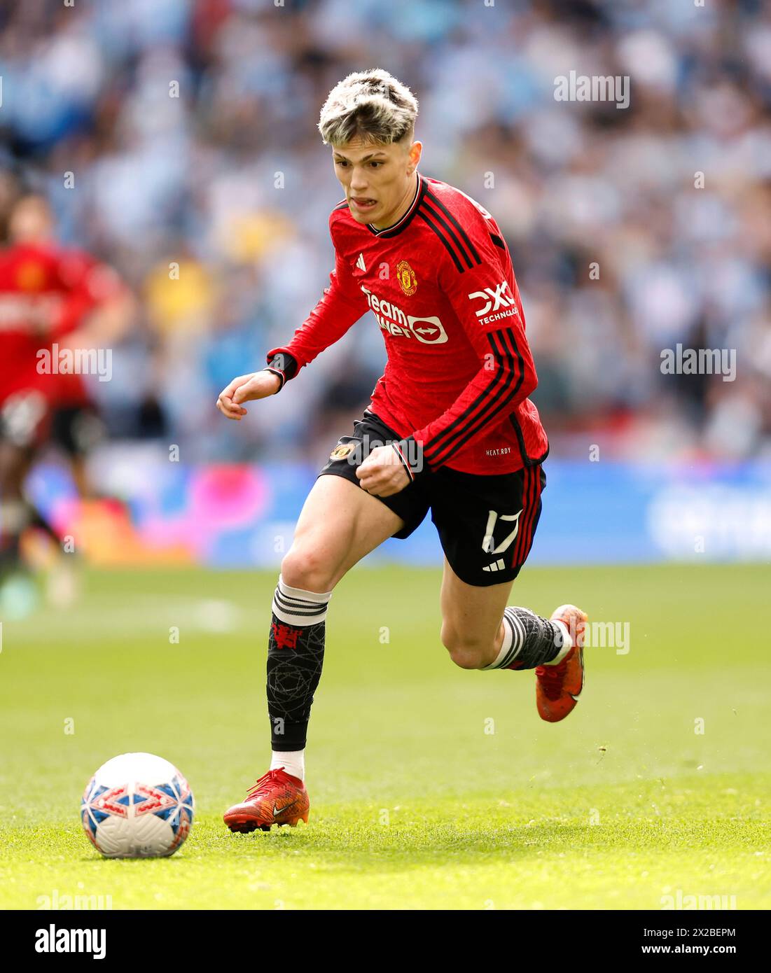 Manchester United's Alejandro Garnacho during the Emirates FA Cup semi-final match at Wembley Stadium, London. Picture date: Sunday April 21, 2024. Stock Photo