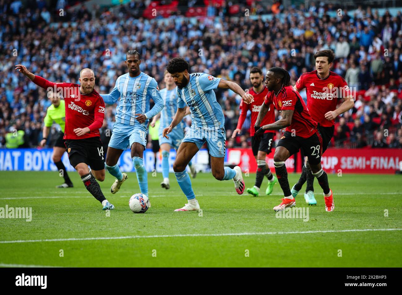 LONDON, UK 21st Apr 2024 Ellis Simms of Coventry City in action during the Emirates FA Cup