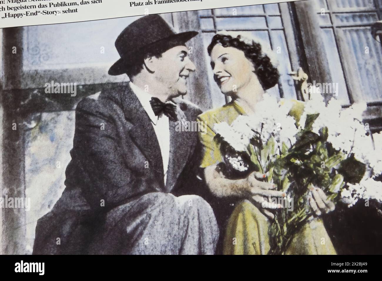 Viersen, Germany - April 5. 2024: Closeup of german movie scene When the White Lilacs Bloom Again from 1953 with Magda Schneider and Willi Fritsch in Stock Photo