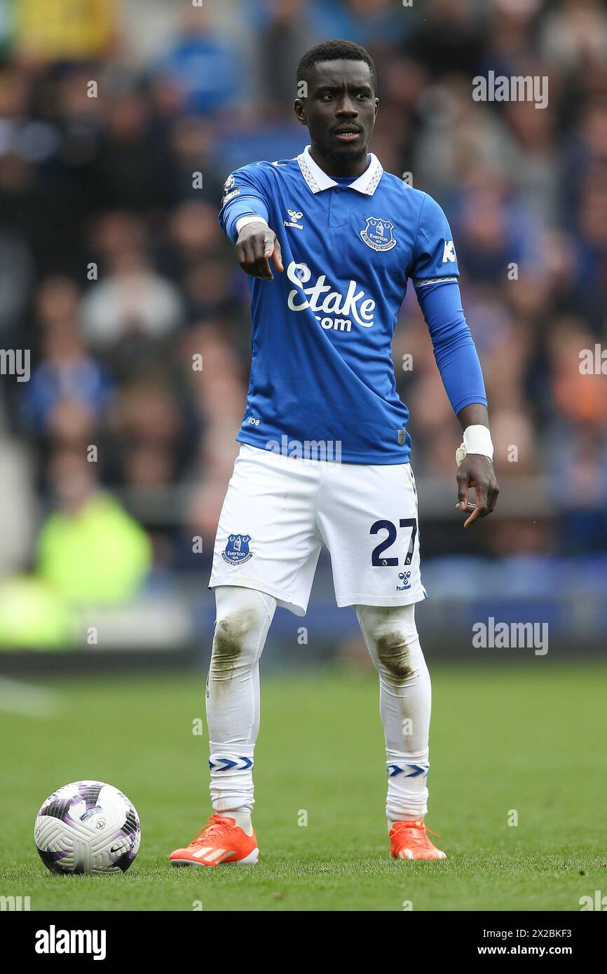 Liverpool, UK. 21st Apr, 2024. Idrissa Gueye of Everton. Premier League match, Everton v Nottingham Forest at Goodison Park in Liverpool on Sunday 21st April 2024. this image may only be used for Editorial purposes. Editorial use only, pic by Chris Stading/Andrew Orchard sports photography/Alamy Live news Credit: Andrew Orchard sports photography/Alamy Live News Stock Photo