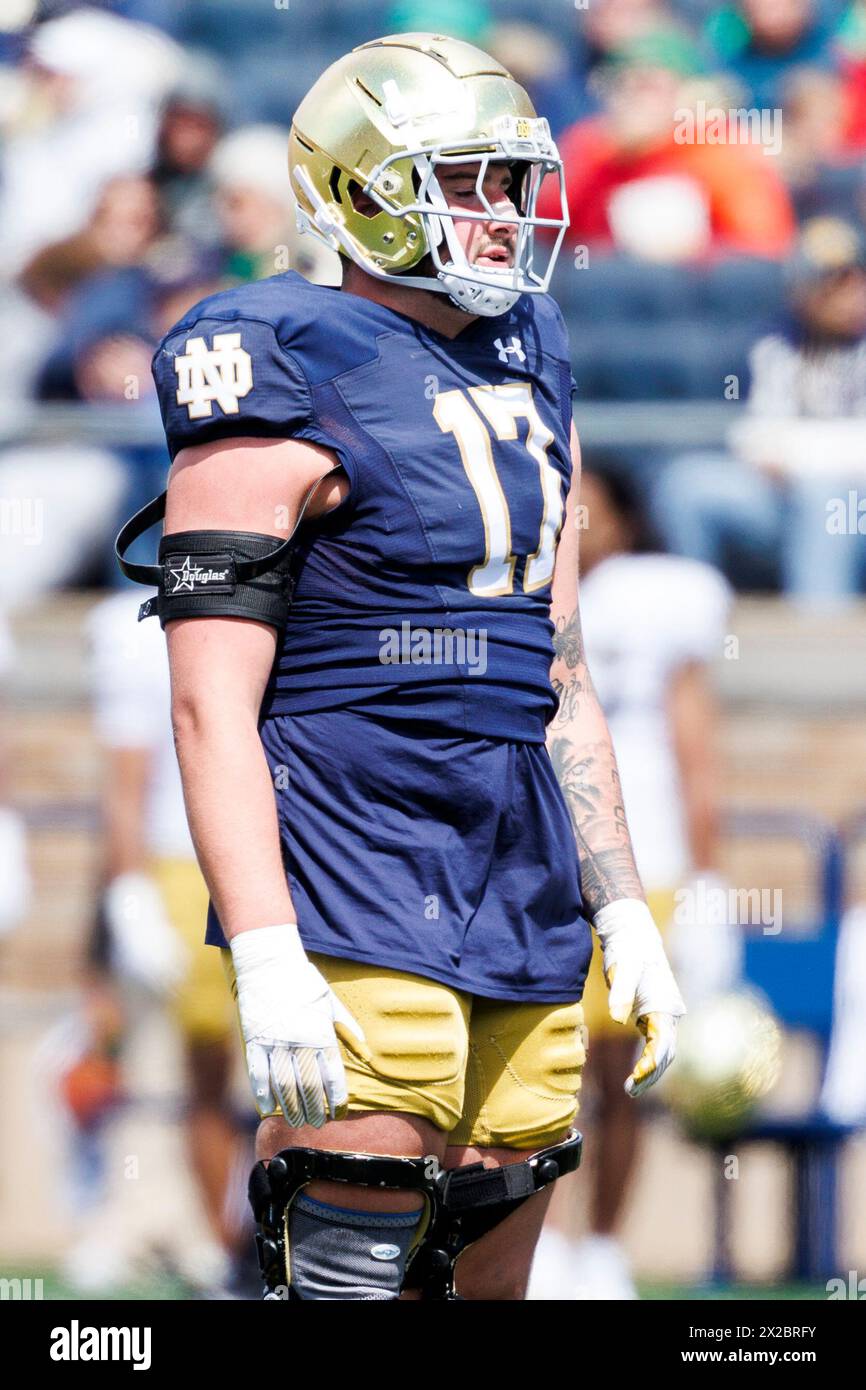 South Bend, Indiana, USA. 20th Apr, 2024. Notre Dame defensive lineman Brenan Vernon (17) during the Notre Dame Annual Blue-Gold Spring football game at Notre Dame Stadium in South Bend, Indiana. John Mersits/CSM (Credit Image: © John Mersits/Cal Sport Media). Credit: csm/Alamy Live News Stock Photo