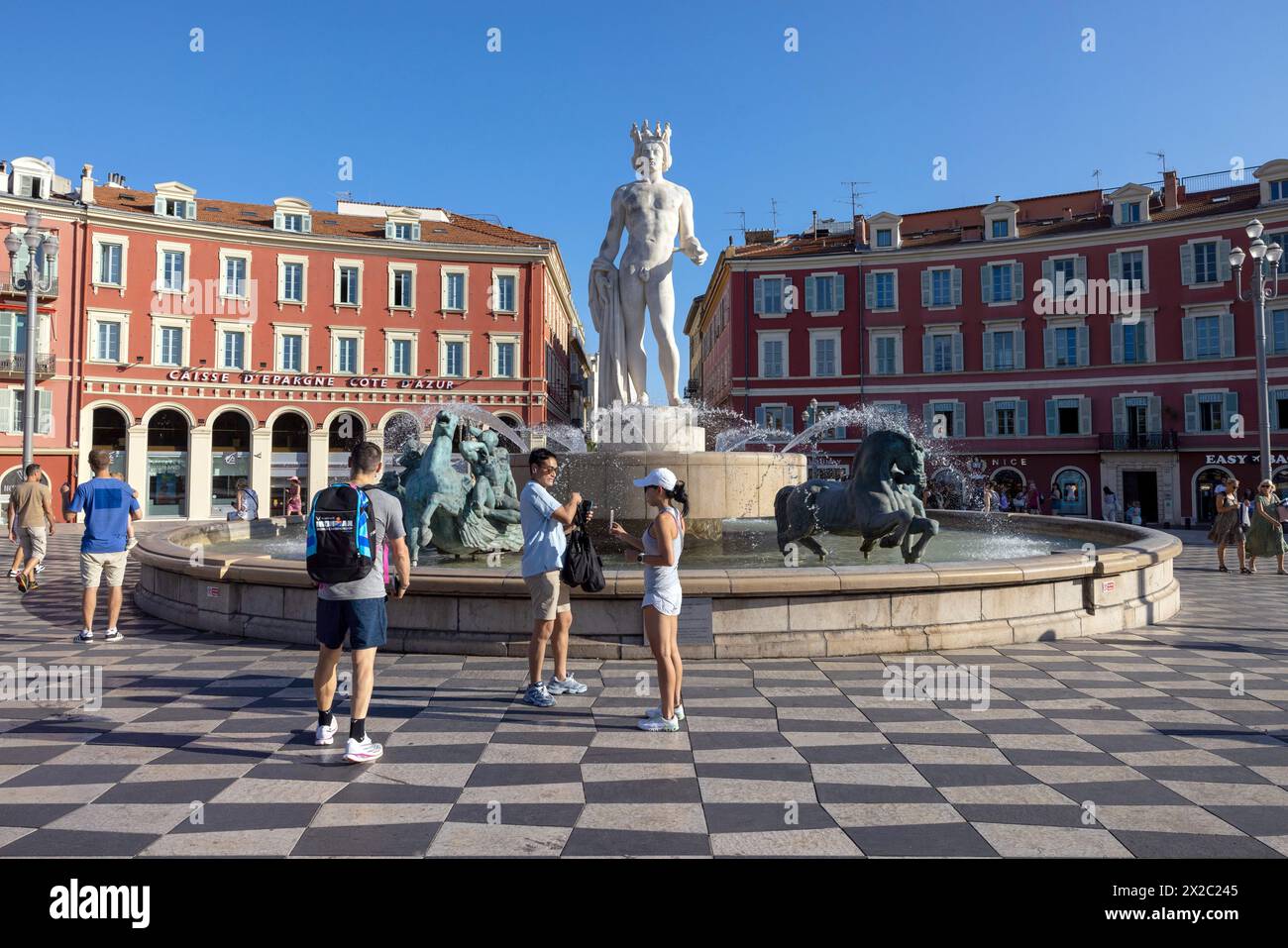Place Massena and the Fontaine due Soleil in Nice., Cote d'Azur, France Stock Photo