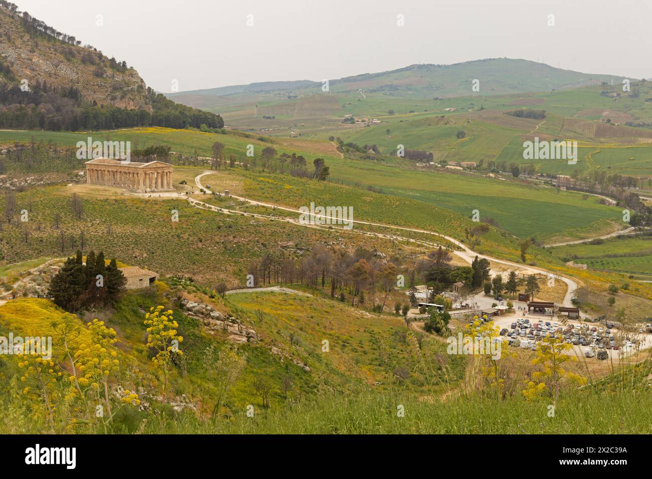 view to the temple of Segesta in Sicily Stock Photo