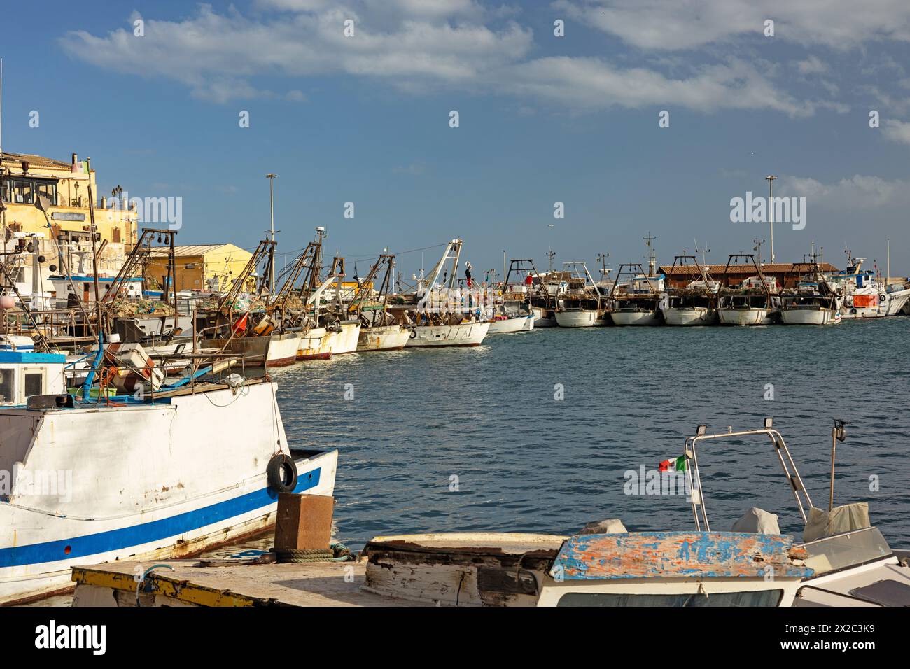 fishing boats in the port of Sciacca in Sicily Stock Photo
