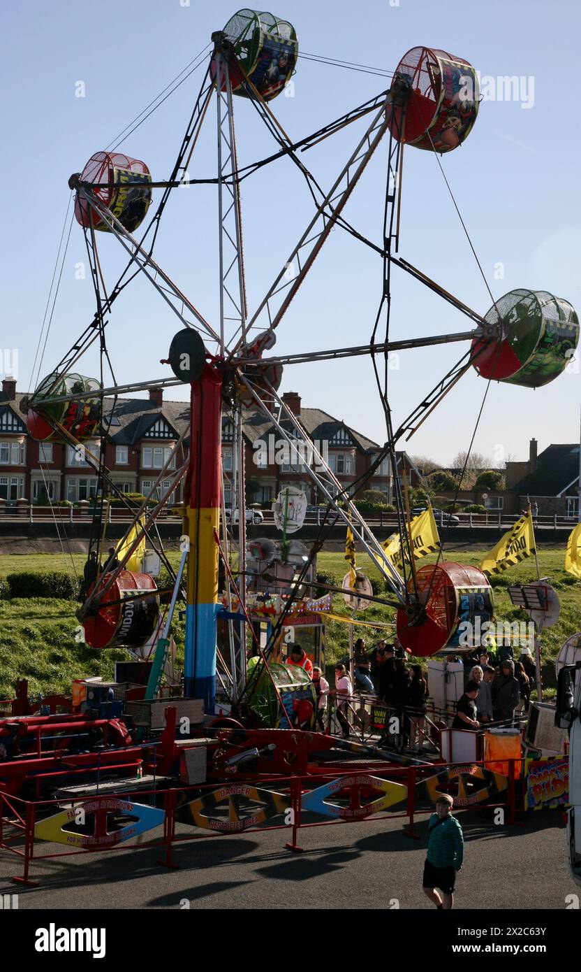 A view of the Taylor's Funfair, at the coastal resort of Fleetwood, Lancashire, United Kingdom, Europe on Saturday, 20th, April, 2024 Stock Photo