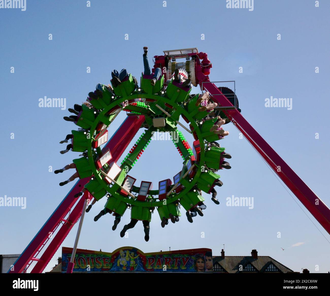 A white knuckle ride at Taylor's Funfair, Fleetwood, Lancashire, United Kingdom, Europe on Saturday, 20th, April, 2024 Stock Photo