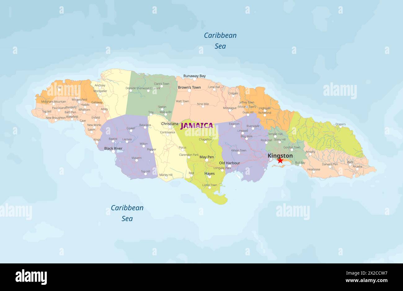 Map of Jamaica political vector Stock Vector Image & Art - Alamy