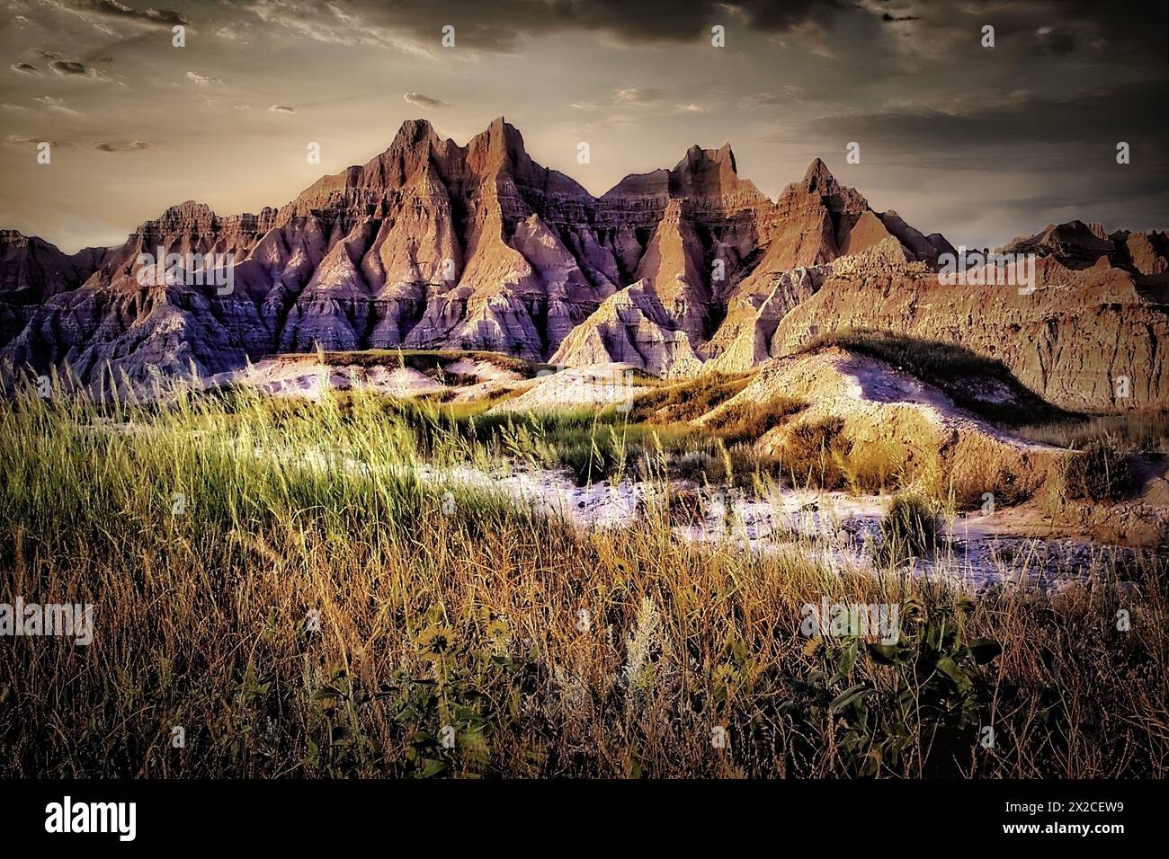 Eroded mountains in the Badlands National Park in South Dakota. Stock Photo