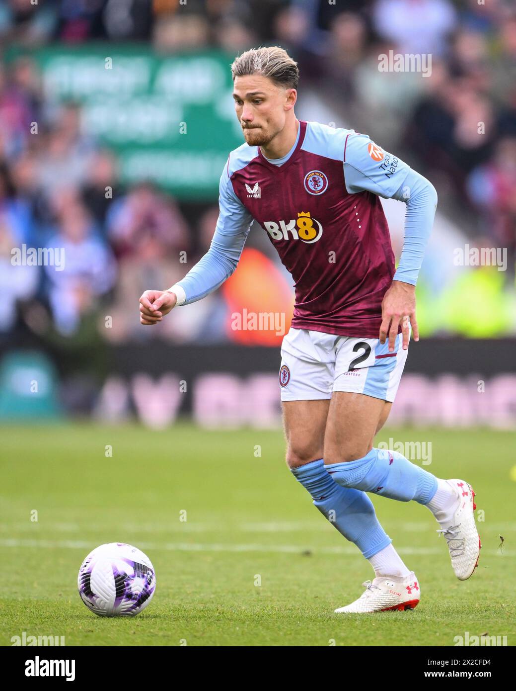 Matty Cash of Aston Villa makes a break with the ball during the Premier League match Aston Villa vs Bournemouth at Villa Park, Birmingham, United Kingdom, 21st April 2024 (Photo by Craig Thomas/News Images) in, on 4/21/2024. (Photo by Craig Thomas/News Images/Sipa USA) Credit: Sipa USA/Alamy Live News Stock Photo