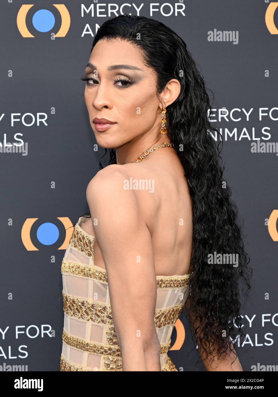 April 20, 2024, Los Angeles, California, U.S.: Michaela JaÃ© Rodriguez attends the 25th Mercy for Animals Gala Celebration at Rolling Greens. (Credit Image: © Billy Bennight/ZUMA Press Wire) EDITORIAL USAGE ONLY! Not for Commercial USAGE! Stock Photo