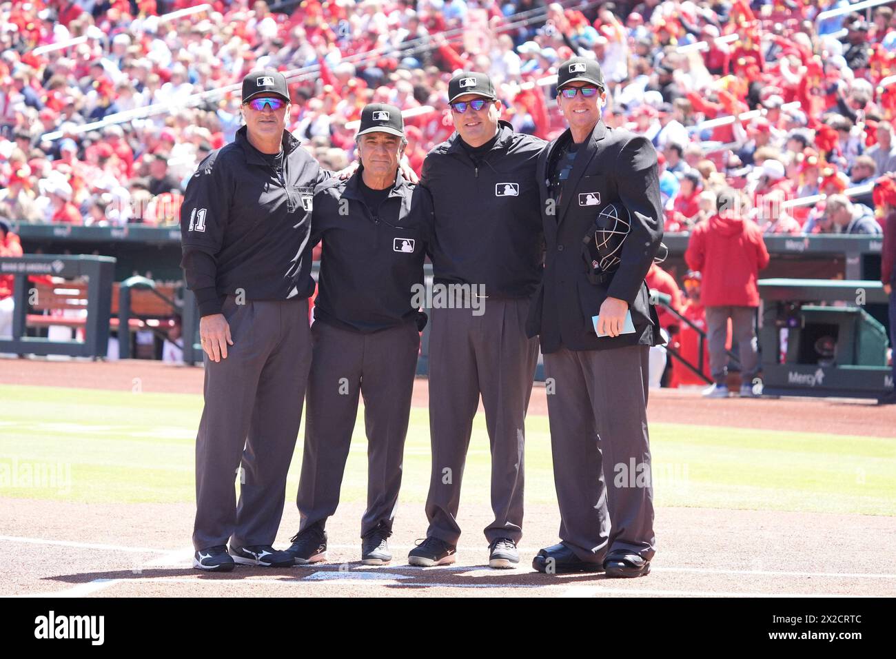 St. Louis, United States. 21st Apr, 2025. Major League umpires (L to R