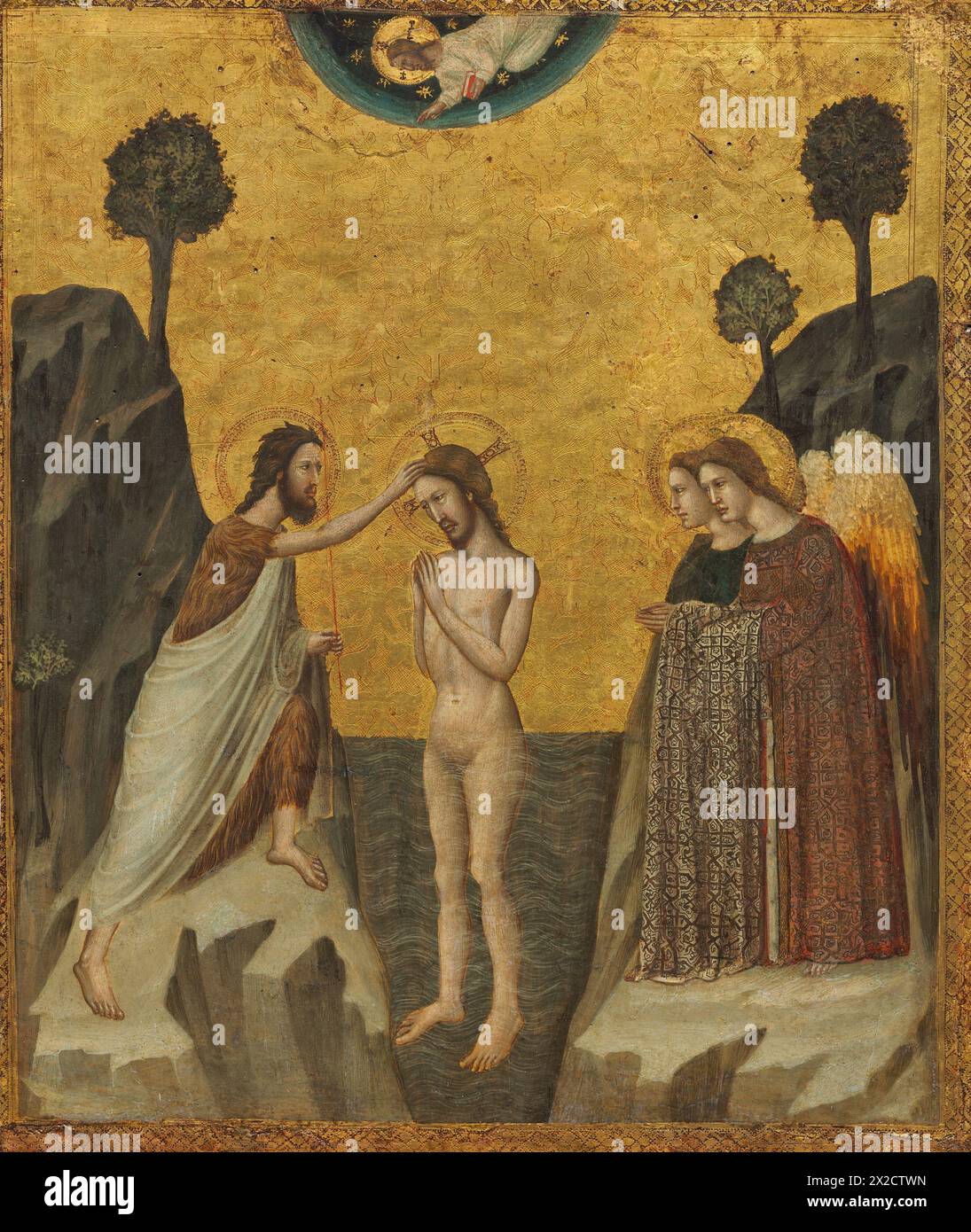 Painting of The Baptism of Christ, by Italian painter Giovanni Baronzio 14th century art artwork classic masterpiece Stock Photo