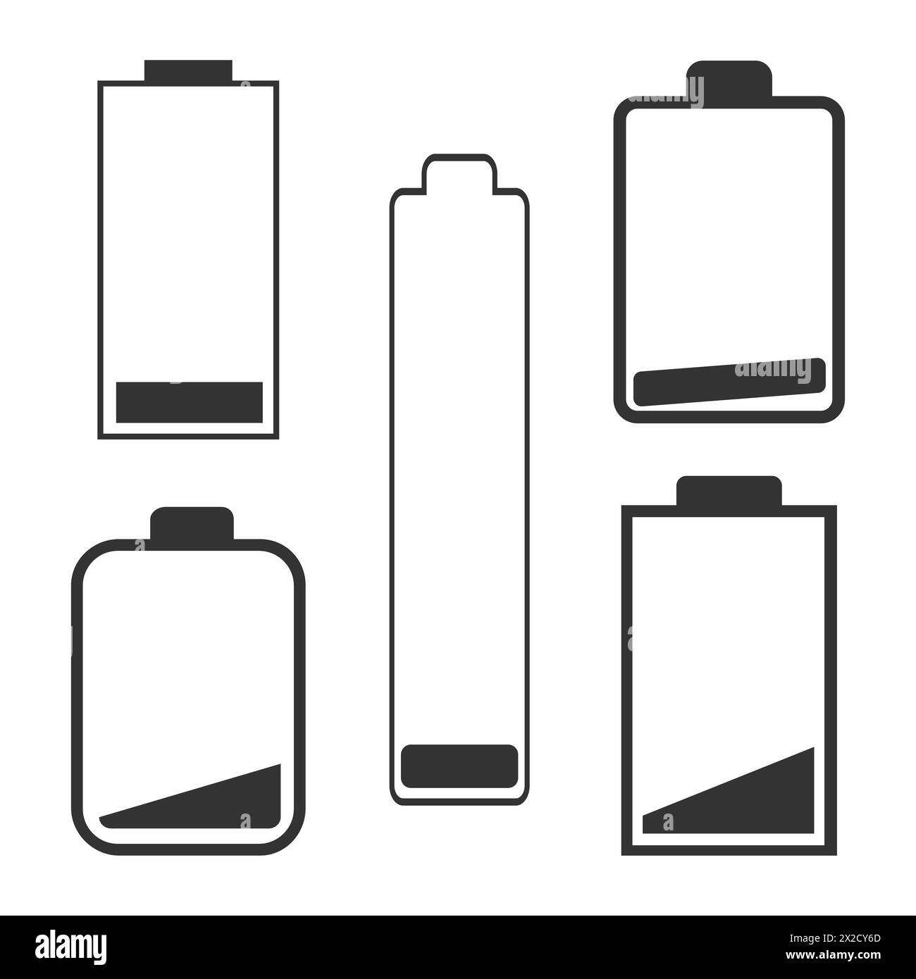 A set of batteries with low charge indicators. Vector illustration Stock Vector