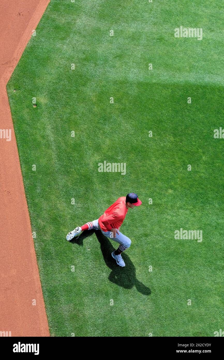 Professional baseball player stretches and warms up; St. Louis Cardinals pregame routine to get ready for a ballgame; Oakland Coliseum, California. Stock Photo