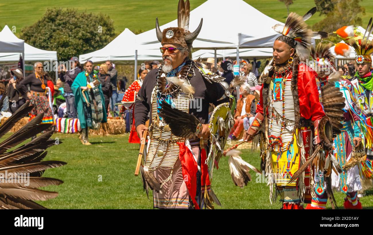Malibu, California. April 6, 2024.  Chumash Day Pow Wow and Inter-tribal Gathering. The Malibu Bluffs Park is celebrating 24 years of hosting the Annu Stock Photo
