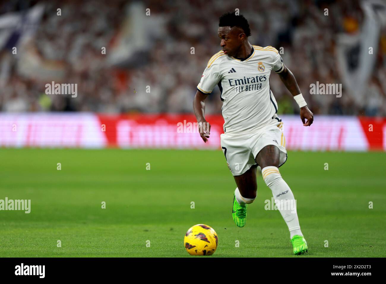 Madrid, Kingdom of Spain; 04/21/2024.- Real Madrid beats Barcelona 3-2 on matchday 32 of the Spanish Soccer League. Real Madrid with goals from Vinicius Jr. 12' (P), Lucas Vazque 73' and Jude Bellingham 90  1 wins the derby against Barcelona who scored two goals, Andreas Christensen 6' and Fermin Lopez Marin 69' Match held at the Santiago Bernabeu Stadium in the capital of the Kingdom of Spain. Photo: Juan Carlos Rojas Stock Photo