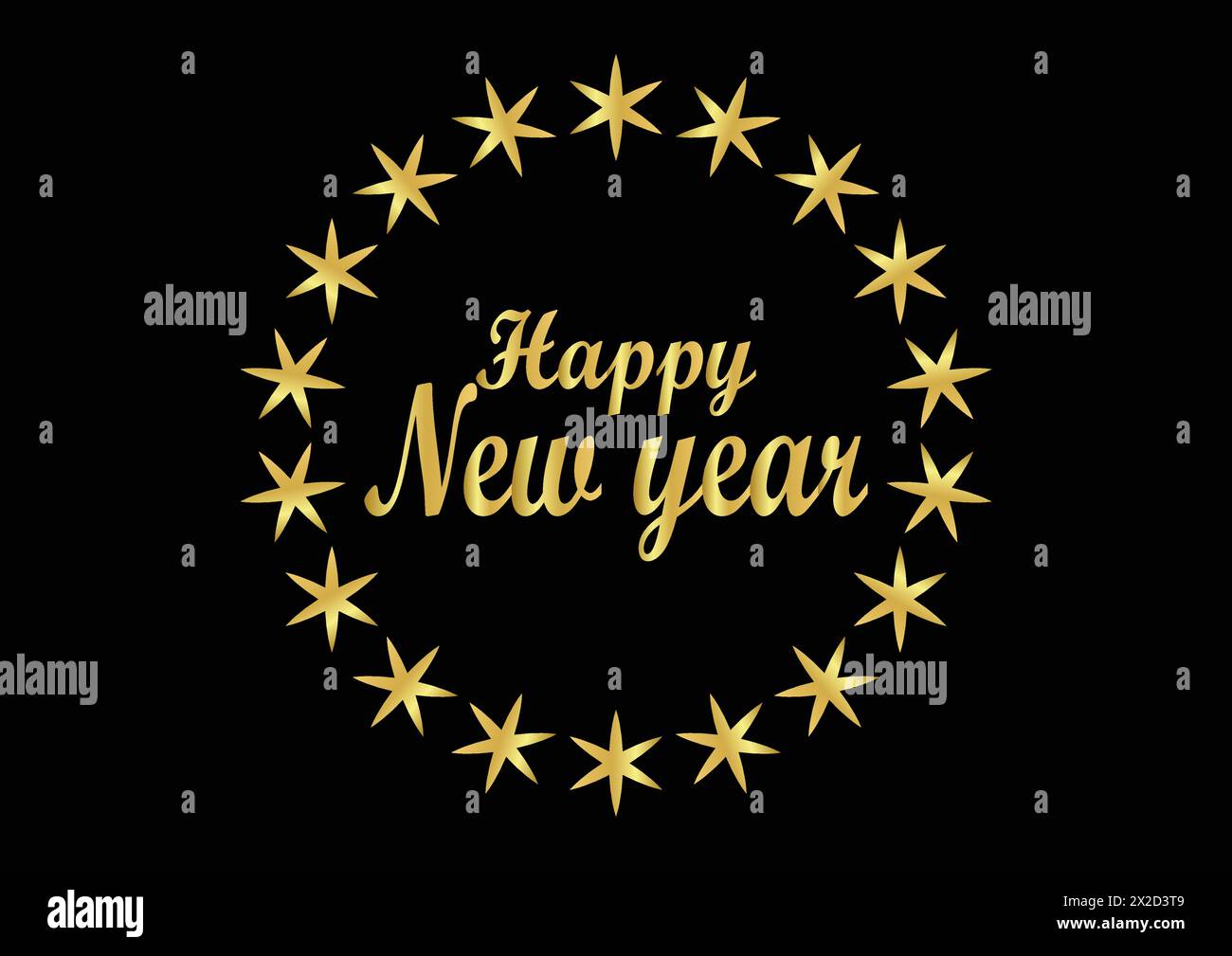 Happy New Year greeting card with gold star frame. Vector illustration ...